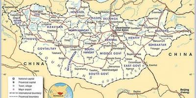 منغوليا الخريطة السياحية